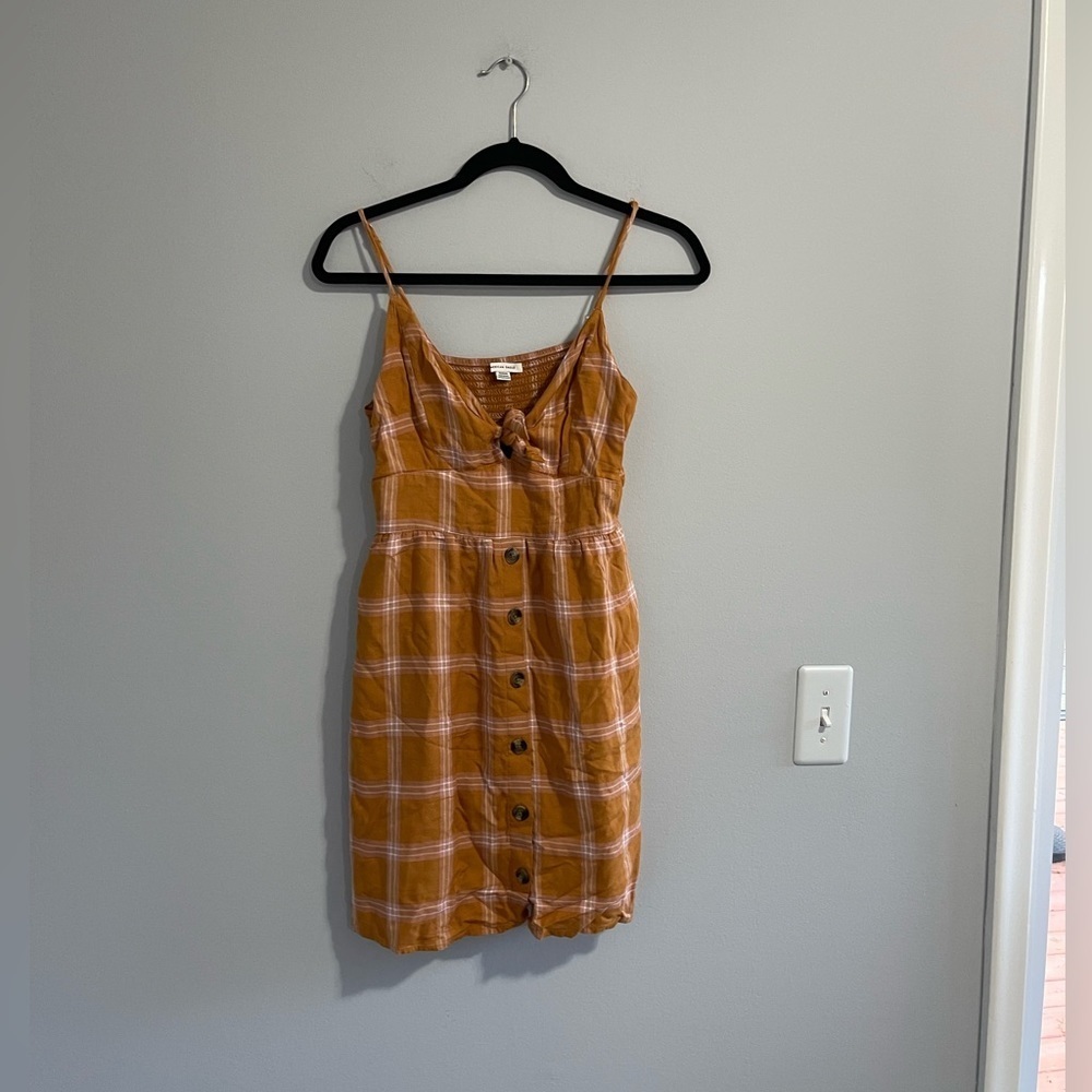 American Eagle Mustard Yellow Grid Bow Dress size medium